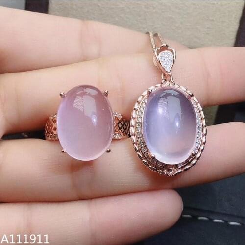 KJJEAXCMY fine jewelry 925 sterling silver inlaid Natural Ross quartz exquisite Necklace Ring Suit Support Detection