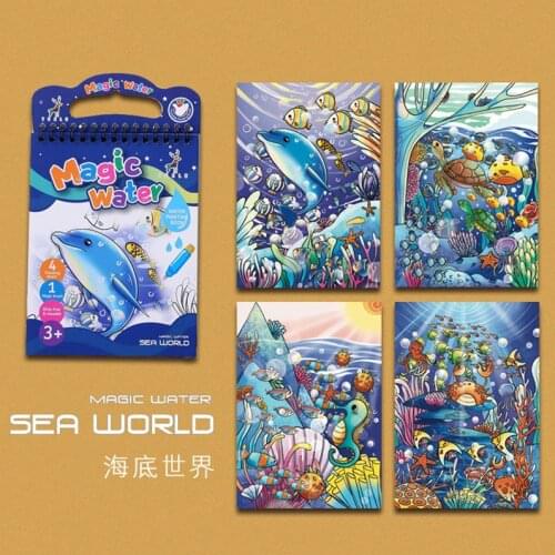 Montessori Magic Water Drawing Book Reusable Coloring Toys Cartoon Zoo Ocean Princess Picture Copybook Children Education Toys