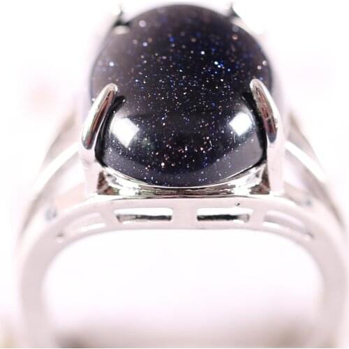 1Pcs Ring Jewelry For Women Gift Natural Stone Oval Cabochon CAB Bead Blue Sandstone Adjustable Finger Ring K167