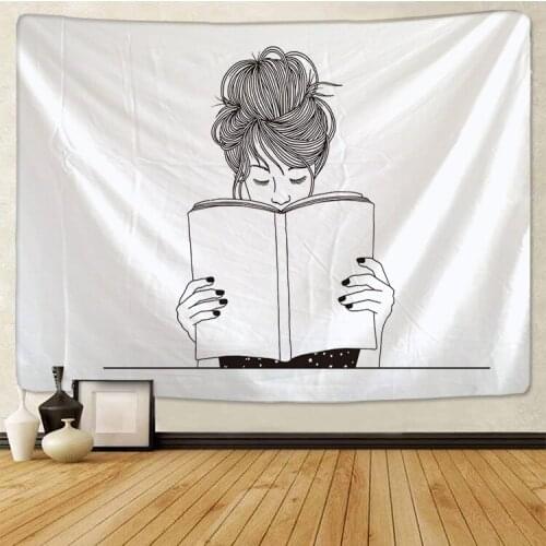 Minimalist Artistic Tapestry Girls Read Books Abstract Sketch Art Black White Drawing Wall Hangings Student Dormitories Tapestry