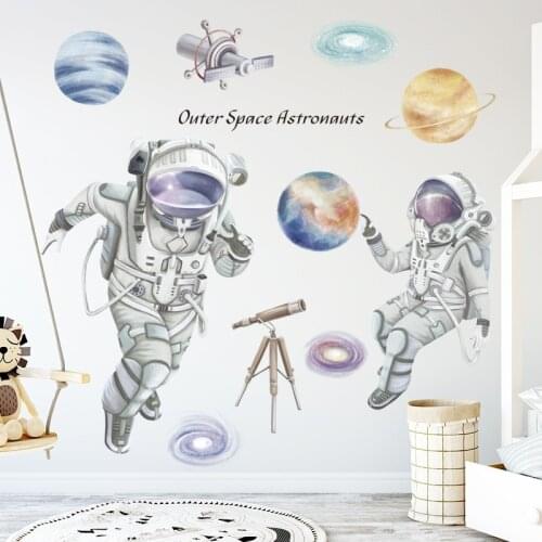 Cartoon Large Wall Sticker Universe Space Astronaut Stickers for Kids Room Decoration Art Mural Decor Room Dceoration 60*90cm