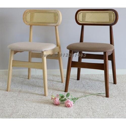 Rattan Dining Chair Nordic Solid Wood Back Chair Balcony Casual Dining Home Desk Simple Coffee Negotiation Hotel