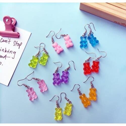 Originality Statement Dangle Earring Jelly Polychromatic Bear Drop Earrings Fashion Minimalist Cartoon Bear Earrings for Women