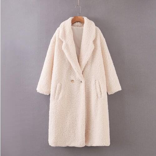Autumn Winter Warm Woolen Fluffy Fake Fur Jacket Female Overcoat Women Solid Oversized Teddy Coat Wool Cashmere Lapel Long Thick