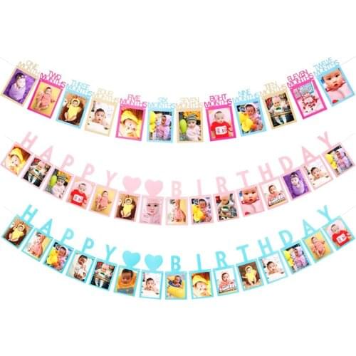 12 Pcs Baby Christening Baptism Photo folder Kids Birthday Gift Decorations Photo Banner Monthly Photo Wall Decro