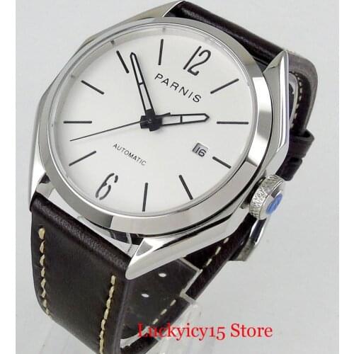 PARNIS Dress 3 Models New Arrival Sapphire 43mm Polished Automatic Men Wristwatch Automatic Movement Date Window Leather Strap