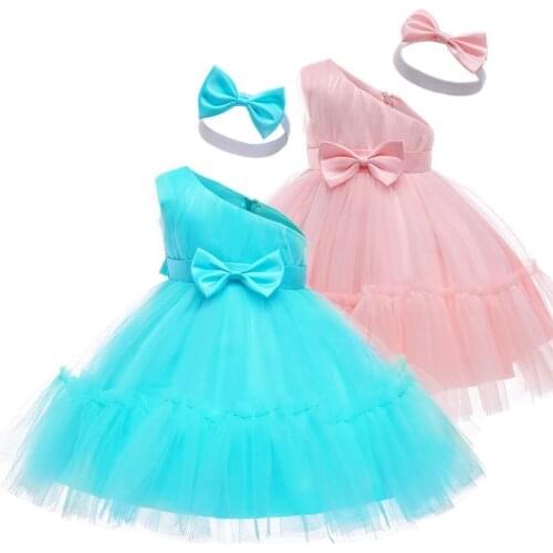 Toddler Dress Princess Wedding Flowers Girls Solid Half-Sleeve Christening Tutu Vestidos Birthday Evening Gown For 0-2 Years Kid