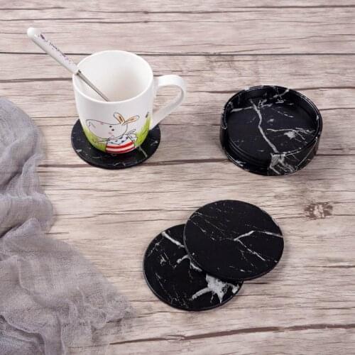 6-piece PU Leather Coaster Marble Stripe Drink Coasters Placemat Pad Holder Kitchen Tableware Cup Mat Senior Glass Pad