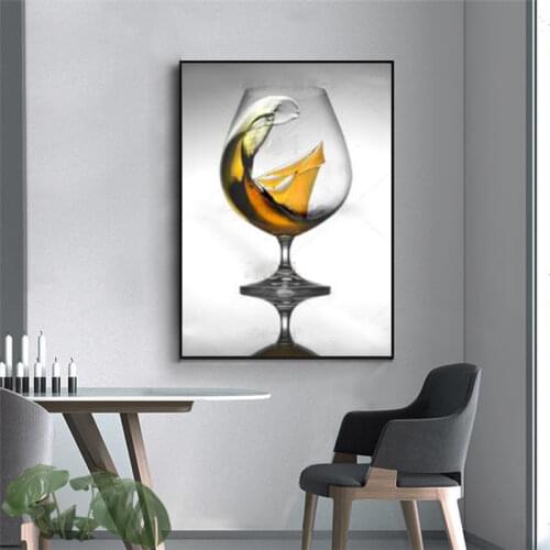 Nordic Abstract Poster Wine Glass Picture Wall Art Canvas Painting For Kitchen Decor Posters And Prints Wall Decor Painting
