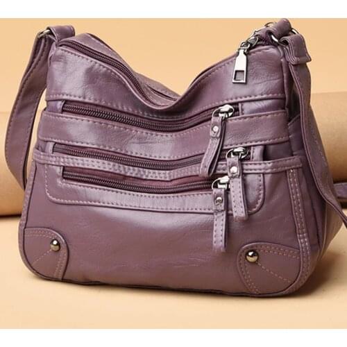 Casual Many Pockets High Quality PU Leather Women Shoulder Bags Luxury Handbags Women Simple Crossbody Bags Designer
