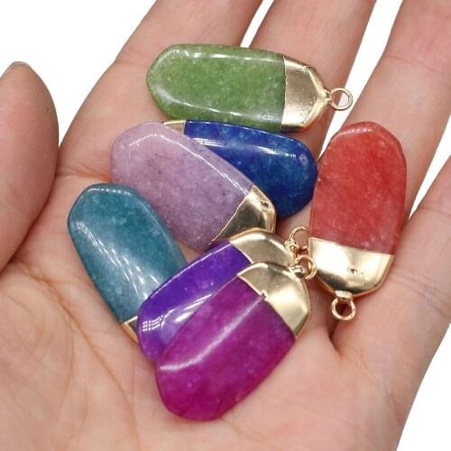 Natural Stone Gem Rectangular Dyed Pink Purple Pendant DIY Cute Exquisite Necklace Earrings Jewelry Gift Accessories Making