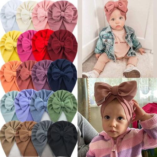 Solid Color Baby Hat Big Bowknot Baby Girl Hat Turban Knot Head Wraps Baby Kids Bonnet Beanie Newborn Photography Props