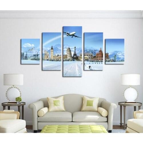 Five-Piece Modern Art Poster World Famous Building Print Canvas Painting Home Decoration Wall Painting Modular Mural Frameless
