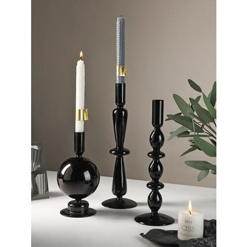 Modern Glass Candleholder Retro Home Living Room Black Glass Table Romantic Candlelight Creative Decoration Ornaments WF