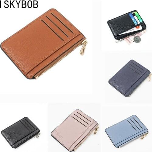 Slim Women Card Holder Pu Leather Unisex Zipper Business Card Case Men Credit Mini Cards Pocket Holder Wallet Paspoorthoesje