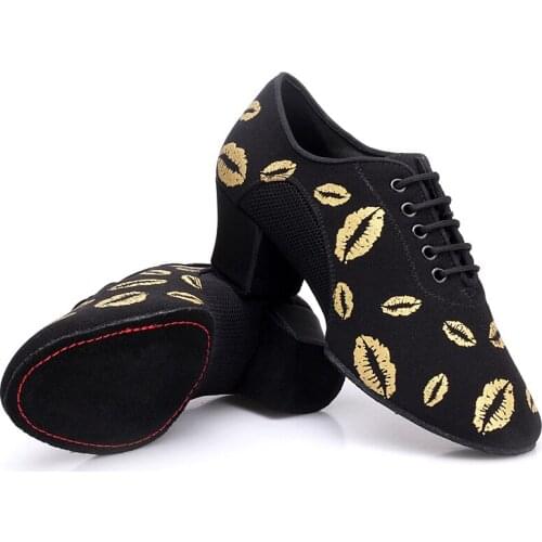 USHINE BD802 Heel 5 cm Soft Oxford Cloth Cha Cha Teacher Dance Shoes Printing BD Ballroom Latin Ballet Dancing Shoes Woman