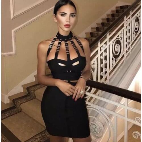 High Quality Black Luxury Eyelet Cut Out Celebrity Rayon Bandage Dress Evening Party Dress