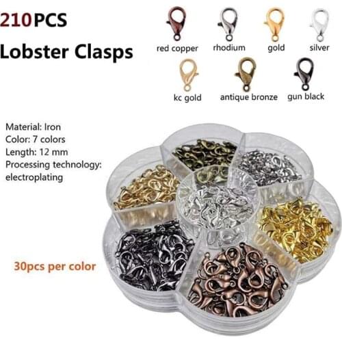 210pcs Assorted Lobster Clasps In 1 Box Mixed 7 Colors Lobster Claw Clasp Jewelry DIY Making Findings