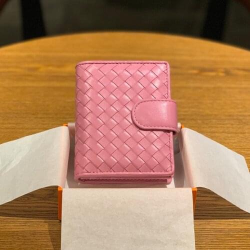 Womens Zipper Short Wallet 100% Leather Top Luxury Sheepskin Woven Card Package Coin Purse Money Clip WomenTwo-fold Wallets