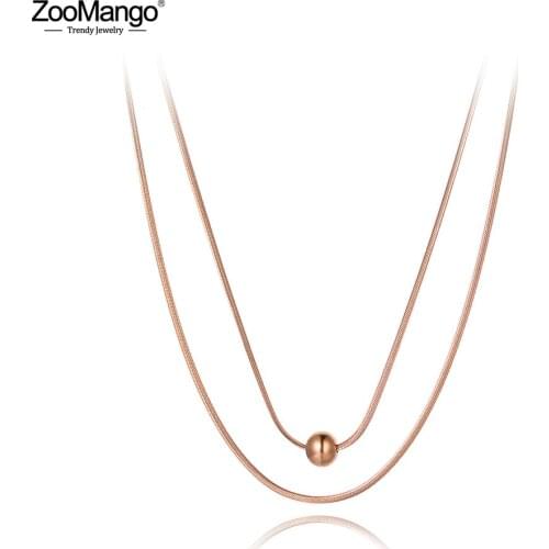 ZooMango Titanium Stainless Steel Double Layer Round Ball Choker Necklaces Jewelry Pendant Chain Necklace For Women ZN20028