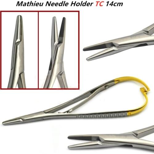 Dental Orthodontic Mathieu Needle Holder 14cm,Extra Fine Beak with TC insert golden handle Dental Surgical Instrument Tool