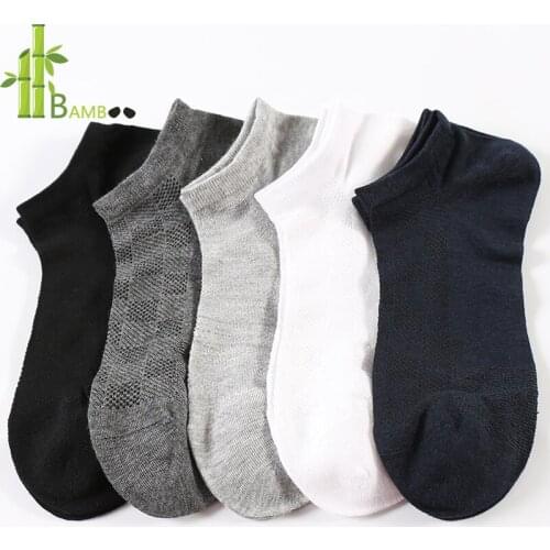 10 Packs Breathable Bamboo Fiber Cotton Blended Ankle Socks Men Checkerboard Mesh Thin Invisible Short Sock Women Black Solid