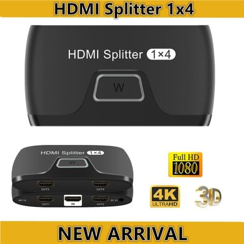 1x4 HDMI Splitter, 1 in 4 Out HDMI Splitter Audio Video Distributor Box Support 3D & 4K x 2K Compatible for HDTV, STB, DVD, PS3
