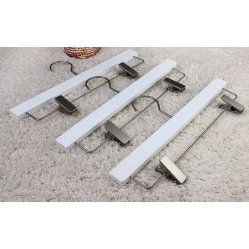 50piece/lot Luxury Anti-Skidding White Wooden Hanger with Clips for Pants/ for Skirt /for Bottom
