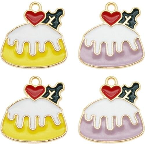 6pcs/pack muffin cake Slice charms enamel alloy jewelry making DIY food earring accessories Cute Bracelet Keychain Bag Pendant