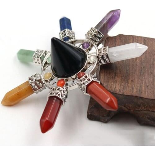 7 Chakra Crystal Stone Point Obsidian Energy Generator Natural Amethysts White Crystal Cone Pyramid Reiki Healing Meditation