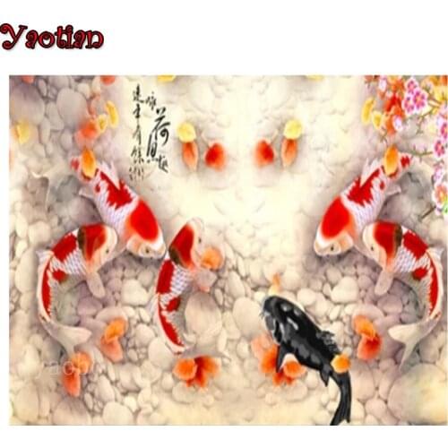 Full Drill Square Round Diamond Embroidery Carp Koi Fish Flower Landscape 5D Diy Diamond Painting Diamond Mosaic Cross Stitch