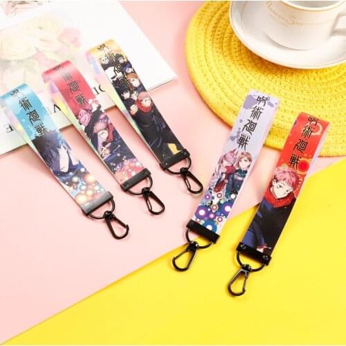 Anime Jujutsu Kaisen Keychain Satoru Gojo Yuji Itadori Cute Cartoon Ribbon Key Ring for Backpack Pendant Accessory