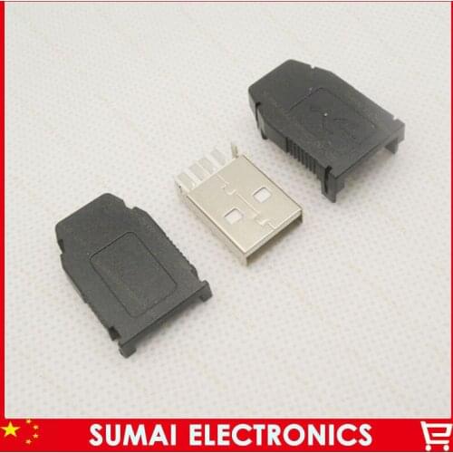 Free Shipping 100sets DIY 3 in 1 Type A Mini 4P USB Male Plug + Plastic shell Connector kit Aperture 6.0mm