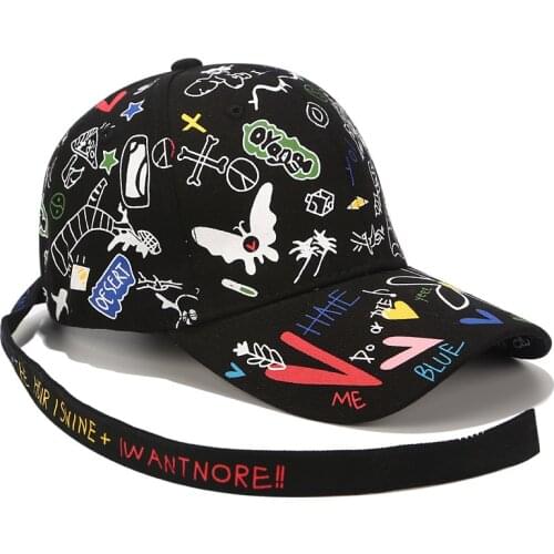 Unisex Baseball Cap Graffiti Letter Ribbon Flat Baseball Hat G-Dragon Hip Hop Snapback Men Women Casual Cotton Caps CP0111