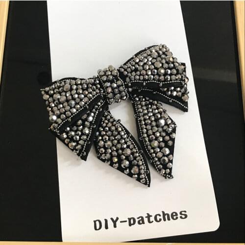 2pcs/lot black white gray bow Rhinestones beads stone clothes dress brooches applique patch
