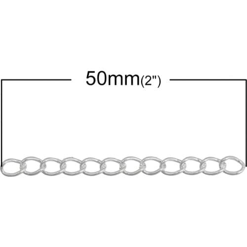 Doreen Box Lovely 100 PCs Silver color Extended&Extension Jewelry Chains/Tail Extender For DIY Jewelry Making 50x3mm (B04437)