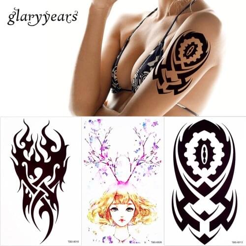 Glaryyears 3 Pieces/lot Black Totem Arm Back Fake Water Transfer Tattoo Sticker Temporary Flower Jewelry Pendant Tattoo Art 2019