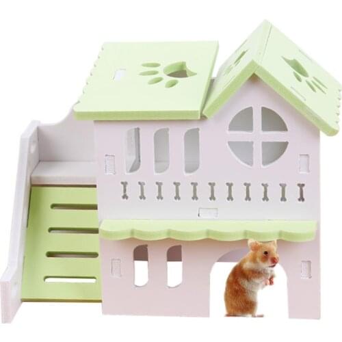Hamster House Toy Wooden 2 Layer Hamster Playhouse Small Pet Villa With Ladder Hideout Hut Toy Hamster Accessories