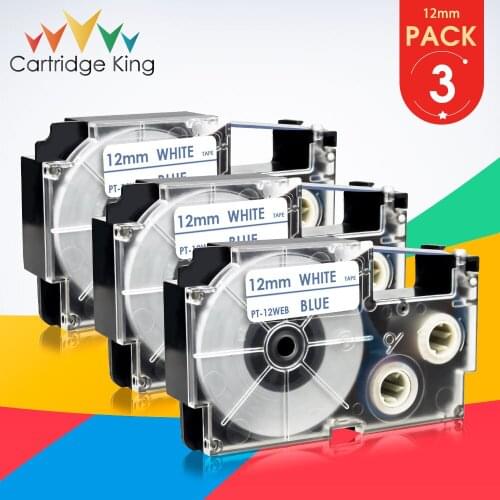 XR-12WEB 3PCS for Casio Tapes XR 12WEB XR12WEB Blue on White 12mm 1/2" Label Ribbon for KL-120 KL-430 KL-60 KL-7400 Label Print