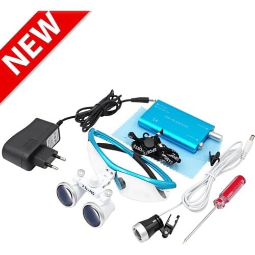 3.5X Dental Loupe Magnification Galilean Binocular Loupes Magnifier with Headlight LED Light Dentist Tool Medical Operation Lamp