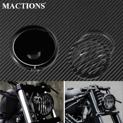 Motorcycle 5.75" Headlight Light Bulb Bucket Housing &CNC Led Headlight Grill Cover Black For Harley Sportster XL883 1200 04-14
