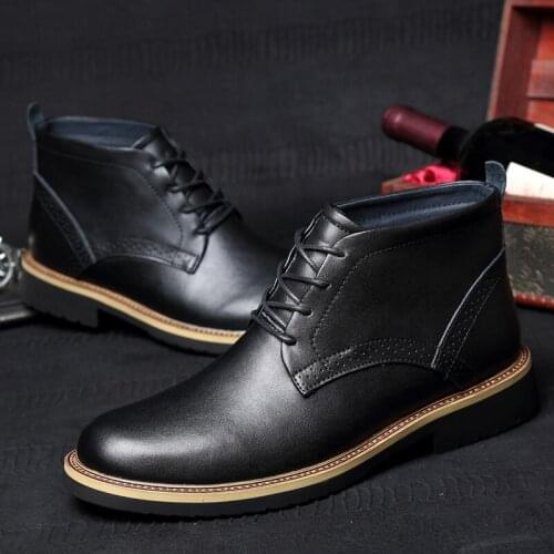 2019 autumn and winter British fashion mens boots lace-up ankle boots motorcycle boots high-top leather shoes mens Brock leath
