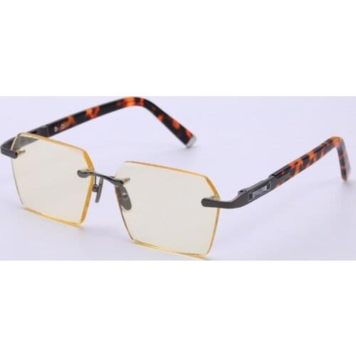 Men Rimless Glass Sunglasses Woman Luxury Natural Crystal Stone Lens Goggles Retro Yellow Sun Glasses UV400 Oculos Top Quality