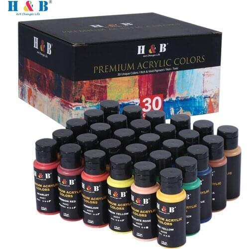 30 Vivid Colors Acrylic Paint Set 60ml/2 fl.oz Each Bottle Non Toxic Rich Pigments Art Crafts Paint Supplies for Students