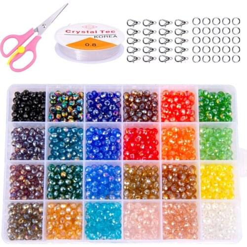 1200Pcs Czech Rondelle Crystal Beads Box For DIY Bracelet Jewelry Making Accessories 6MM Flat Faceted Glass Beads Set With Tools