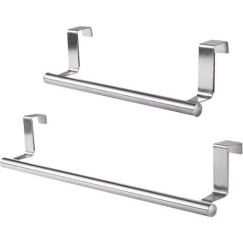 Stainless Steel Towel Hanger Rack Organizer For Kitchen Non-Perforated Cabinet Door Back Rag Holder Shelf Bathroom Accessories