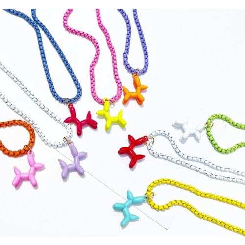 5PCS, Enamel Balloon Dog Pendant Necklace Cute tiny Pendant Necklace Fashion jewelry Box Chain Necklace