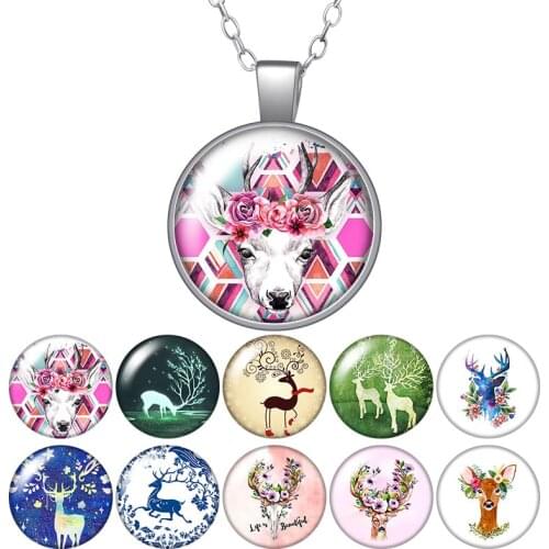Beauty Fashion Elk Flower deer Photo Silver color/Bronze Pendant Necklace 25mm Glass Cabochon Woman Man Jewelry Gift 50cm