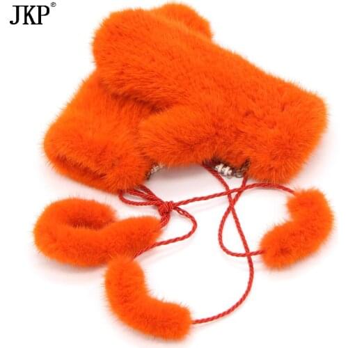 JKP Winter Gloves For Luxury Brand Woman 2020 New Genuine Solid Russian Mink Fur Female Winter Gloves Mittens Warm Gloves