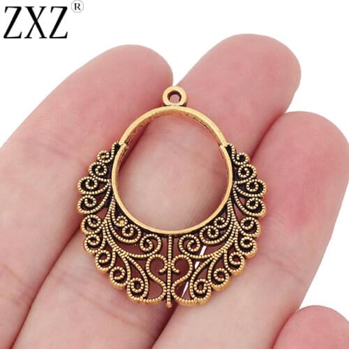 ZXZ 10pcs Antique Gold Tone Boho Bohemia Charms Pendants for Earring Jewelry Making Findings 35x29mm
